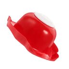Red food safety slicer holder with finger guard shield, side view