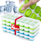 Ice cube tray set with silicone bottoms; mint and sky blue; spill-resistant lids