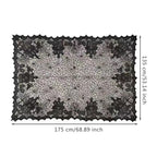 Black spider web lace table runner, scalloped border; 175 x 135 cm shown