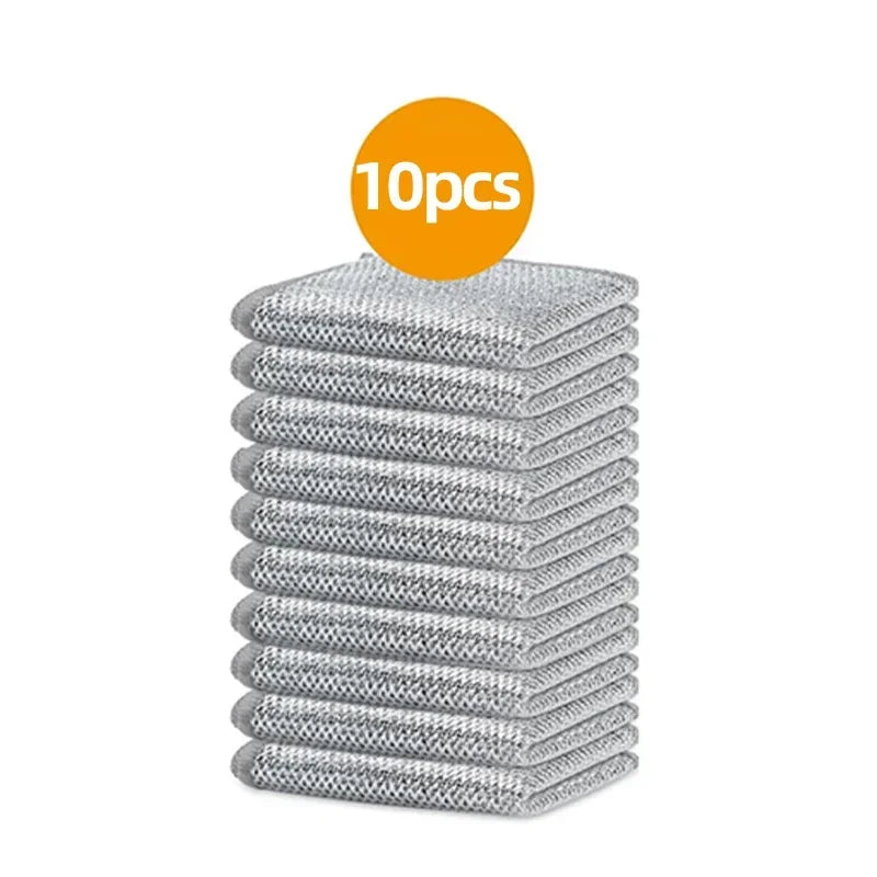 Stack of 10 non-scratch wire scrubbing cloths, gray mesh