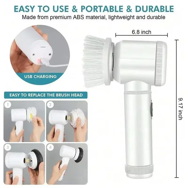 Cordless Spin Scrubber - 5-in-1 Rechargeable Cleaning Brush