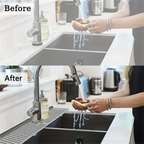 Silicone sink splash guard and drain mat showing water containment around sink area