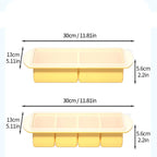 Two-compartment silicone soup freezer tray with clear lid and reinforced edge