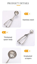 Stainless steel scoop with thickened spoon body and rounded scraper edge