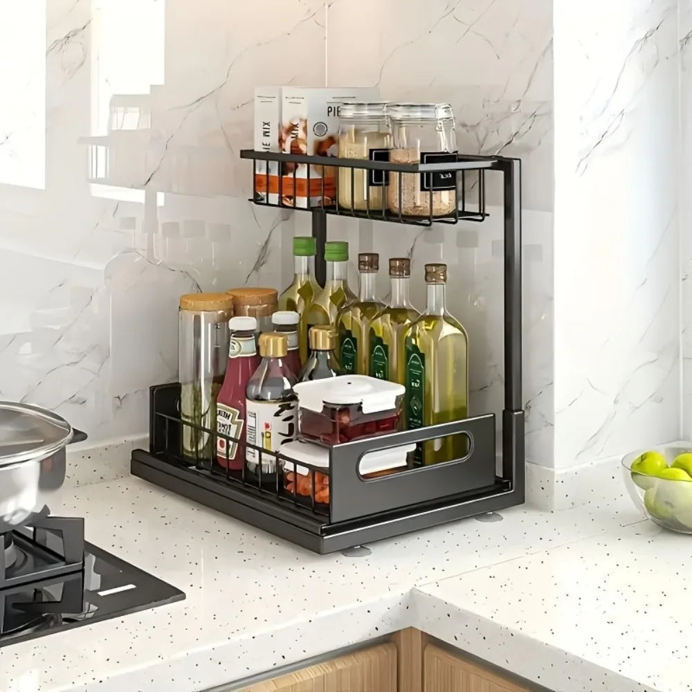 Under Sink Organizer - Pull-Out Metal Storage Shelf