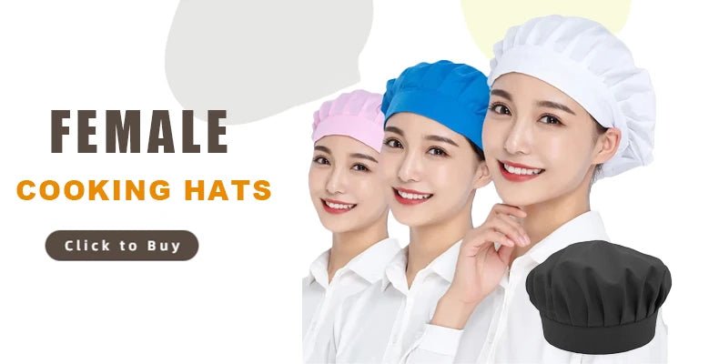 Cooking hat set banner with 'FEMALE COOKING HATS' text