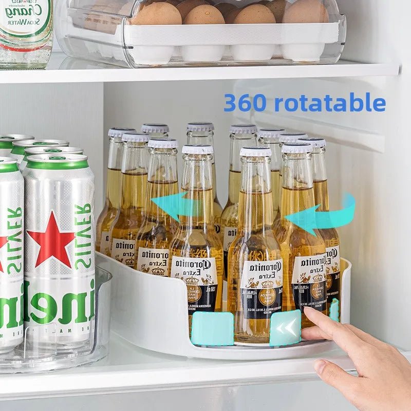 Oval 360° rotating refrigerator drink turntable organizer with clear bottle slots
