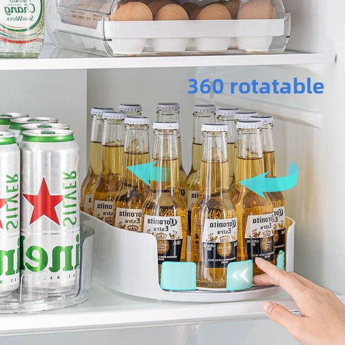 Oval 360° rotating refrigerator drink turntable organizer with clear bottle slots