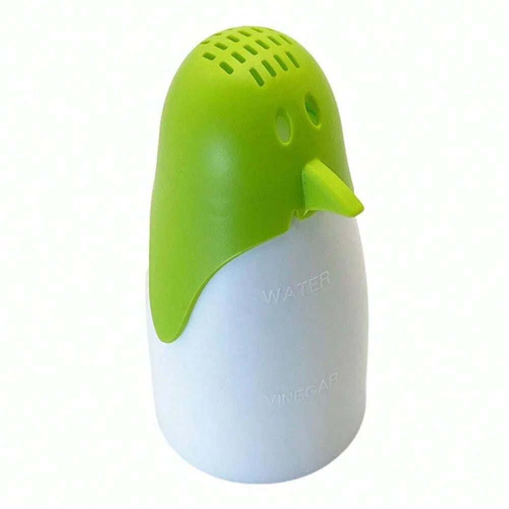 Microwave steam cleaner with green and white body, rounded handheld design