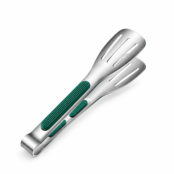 Stainless Steel Cooking Tongs with Slotted Spatula Tips for Slip-Free Grilling & Serving