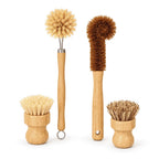 Wooden dish scrub brush set with mixed bristle heads and hanging rings