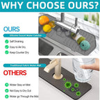 Gray silicone faucet sink splash guard with drain mat, molded ridges and faucet opening