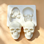 Skull silicone cake mold tray with four skull pieces formed in two cavities