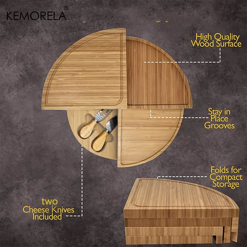 Cheese Board Set with Cutlery - Slide-Out Drawer & Tools