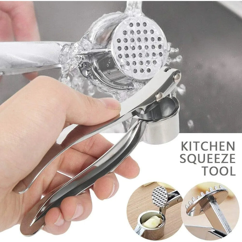 Heavy Duty Garlic Press - Stainless Steel Crusher & Peeler