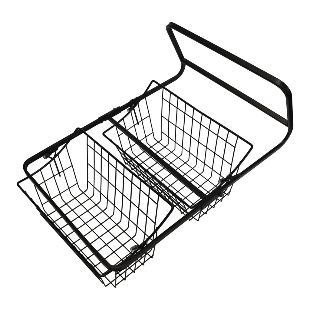 Black 2-tier wire countertop fruit basket organizer, angled top basket and grid sides
