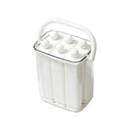 White silicone ice stick tray maker with storage bin, holds 6 slender ice sticks