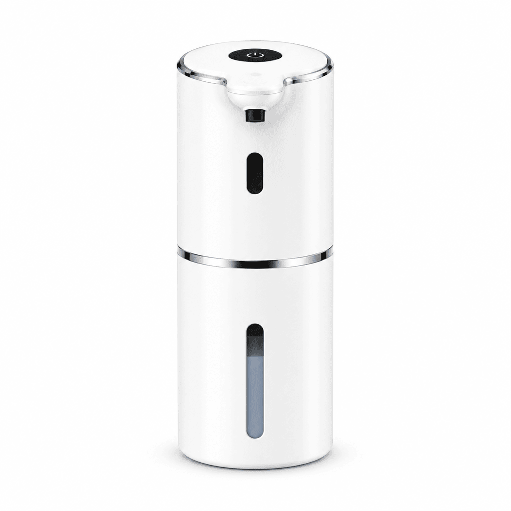 White touchless automatic soap and sanitizer dispenser with liquid window