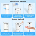 White touchless soap dispenser installation and usage with press-to-dose sensing operation