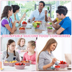 Blush pink collapsible silicone meal prep containers set, shown with hinged snap lids