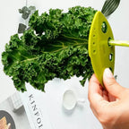 Yellow herb leaf stripper with curved cutting blade and perforated 8-hole head