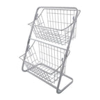 2-tier wire countertop fruit basket organizer, white metal frame with two open baskets
