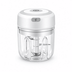 White electric mini garlic & veggie chopper with one-touch button, clear cup, stainless blades