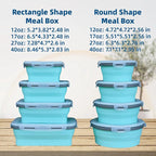 Blue collapsible meal prep containers: rectangle and round shapes stacked with lids