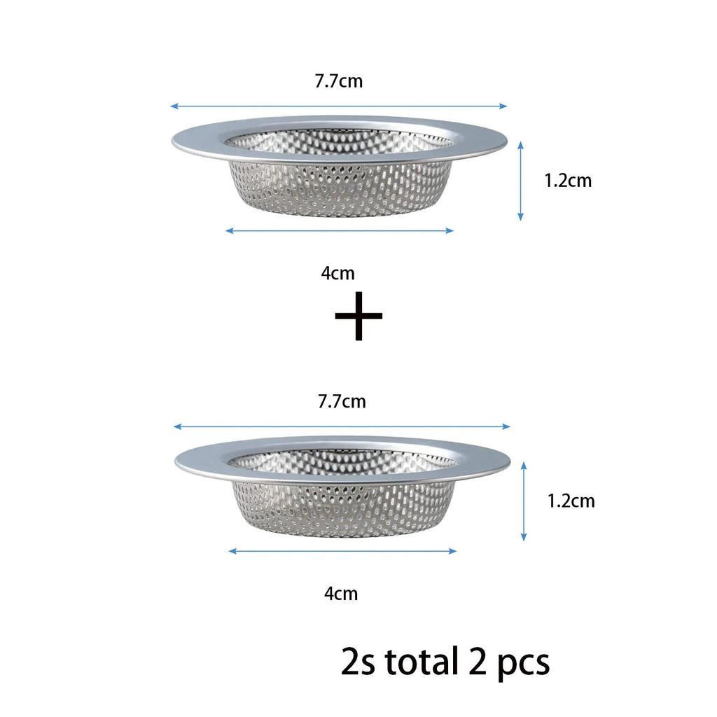 2-pack stainless steel strainer baskets with S and L dimensions, side view