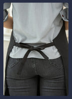 Matte black waist-tie waterproof chef apron with large front pocket
