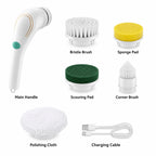 Electric spin scrubber set with brush, sponge pad, scouring pad, corner brush, polishing cloth, cable