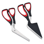 Pizza cutting scissors with stainless blades, black handles and red accents, set of 2