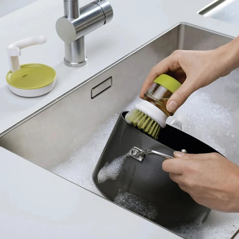 Dish Brush with Soap Dispenser - Palm Scrub Brush & Tray