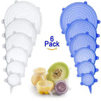 6-pack silicone stretch lids set with blue and clear flexible food covers
