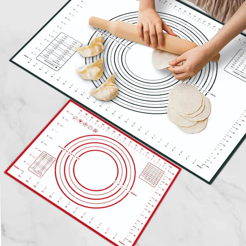 Silicone dough mat with concentric ring guides; pastry dough rounds on top