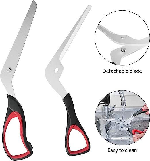 Detachable blade pizza scissors with black and red handles and stainless steel blades