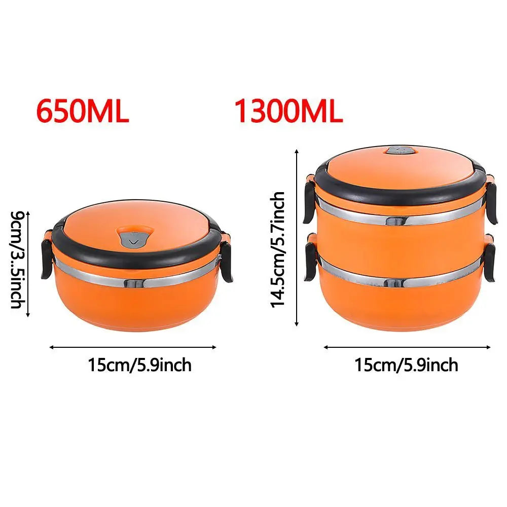 Orange bento lunch box dimensions shown: 650ml and 1300ml capacity