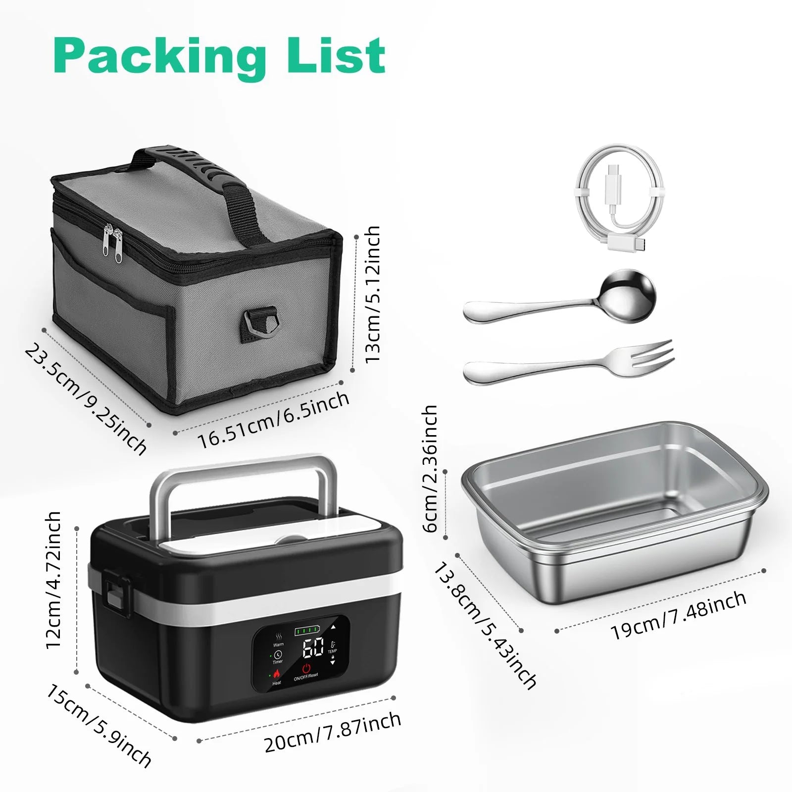 Electric Heating Lunch Box - Rechargeable 1L Food Warmer