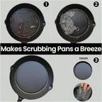 Circular cast iron chainmail scrubber with 316 stainless steel mesh for skillet cleaning