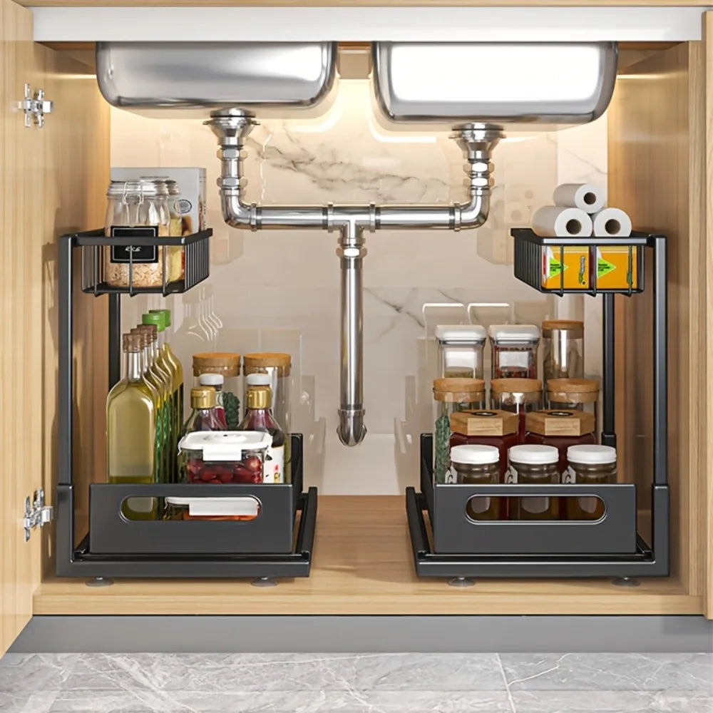 Under Sink Organizer - Pull-Out Metal Storage Shelf