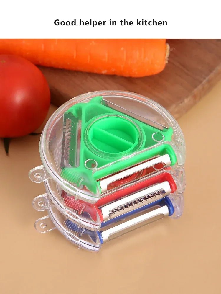 3-in-1 rotary vegetable peeler with green blade insert and stainless cutting parts