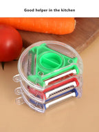 3-in-1 rotary vegetable peeler with green blade insert and stainless cutting parts
