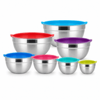 Stainless steel nesting mixing bowls set with colorful airtight lids, 7-piece