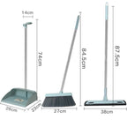 Household broom and dustpan set diagram showing handle lengths and broom heads