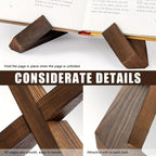 Wooden interlocking cross stand with smooth edges for holding an unfolded page