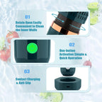 Blue portable wireless food purifier on base with one-button control