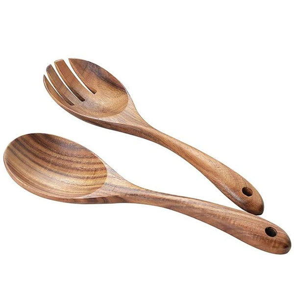 Handcrafted 2-Piece Acacia Wood Salad Server Set