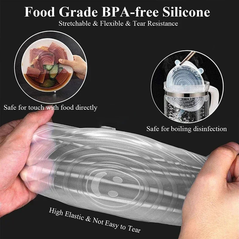 Food-grade silicone stretch lid cover roll with secure, flexible seal on a bowl