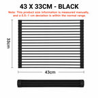 Matte black roll-up over-sink dish drying rack, 43 x 33 cm silicone-coated bars