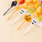Assorted Plastic Halloween cupcake toppers: pumpkin, ghost, bat, spider, and web icons